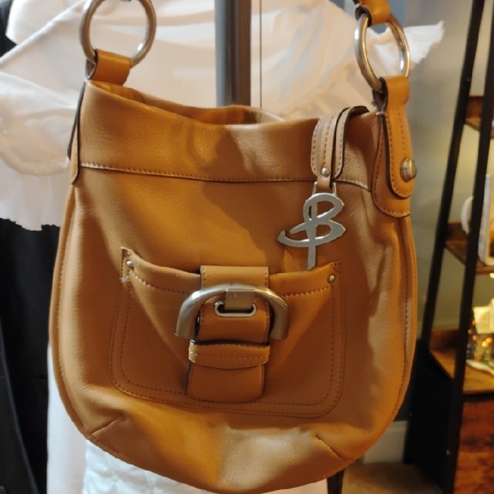 B. Makowsky Tan Leather Shoulder Bag